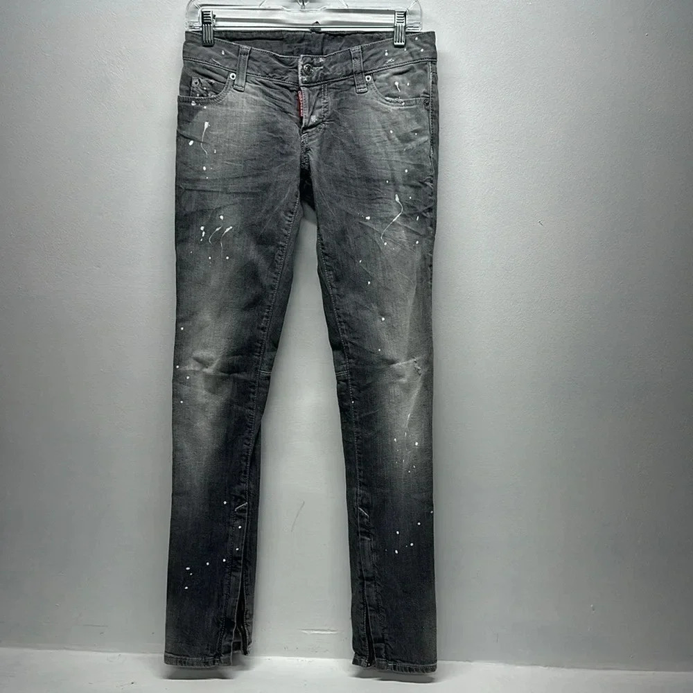 Dsquared Jeans Denim Ankle Zip Pants Paint Splattered Light Grey Size 40 / US 4
